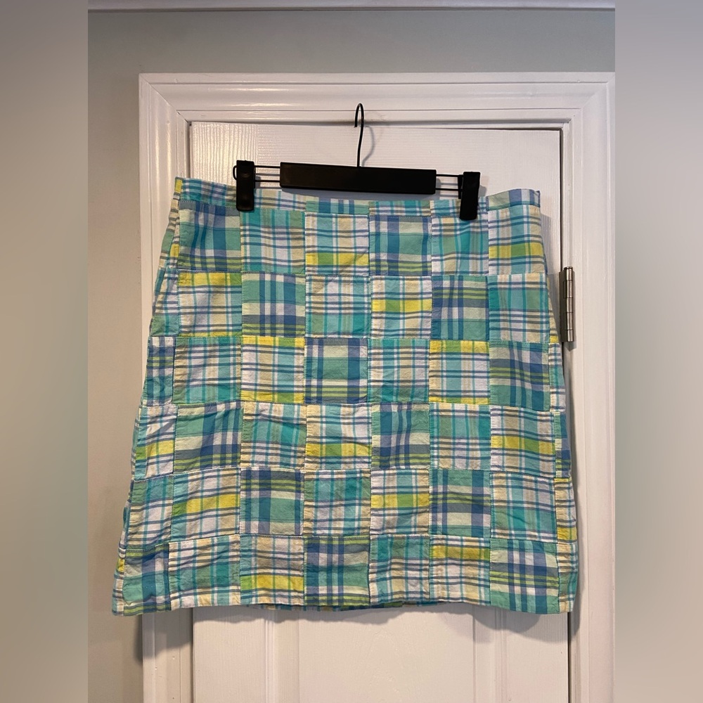 Talbots Size 14 Blue Patchwork Madras Cotton Line… - image 1